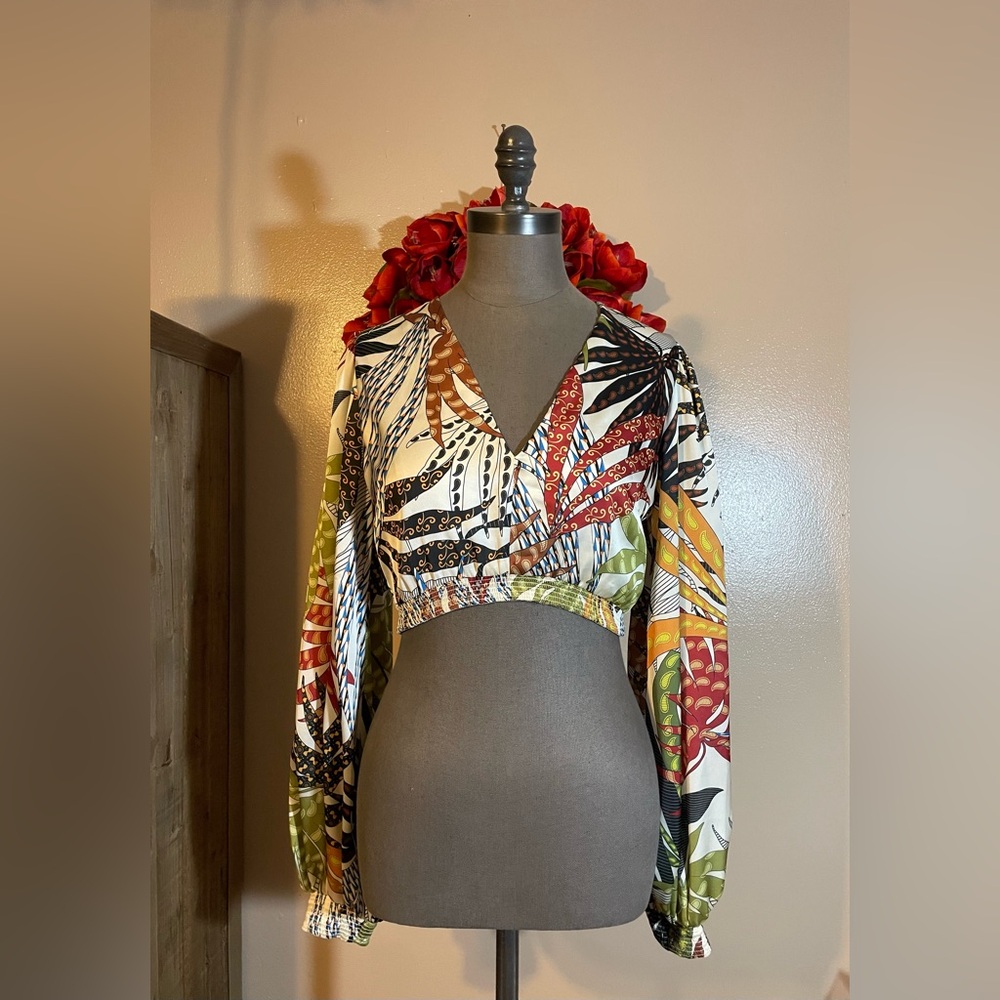 Alexis Bacia Long Sleeve Crop Top in the "Wild Palm" Print